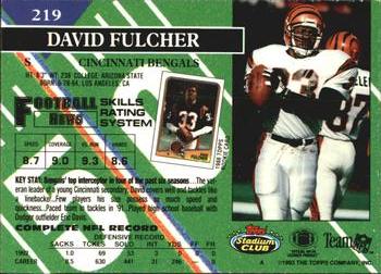 1993 Stadium Club #219 David Fulcher Back