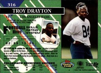 1993 Stadium Club #316 Troy Drayton Back