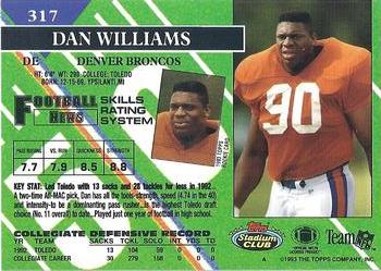 1993 Stadium Club #317 Dan Williams Back