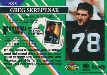 1993 Stadium Club #385 Greg Skrepenak Back