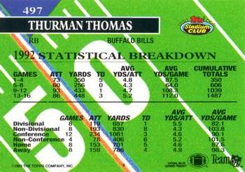 1993 Stadium Club #497 Thurman Thomas Back