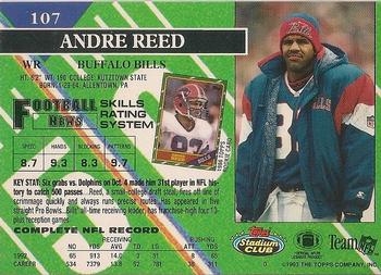 1993 Stadium Club - First Day Production/Issue #107 Andre Reed Back