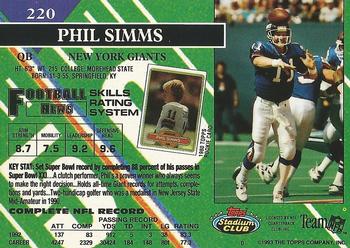 1993 Stadium Club - First Day Production/Issue #220 Phil Simms Back