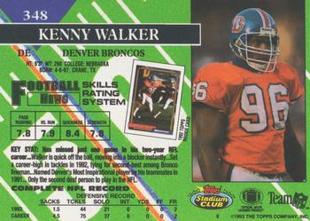 1993 Stadium Club - First Day Production/Issue #348 Kenny Walker Back