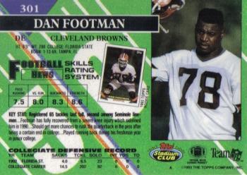 1993 Stadium Club - First Day Production/Issue #301 Dan Footman Back