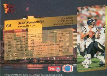 1993 Wild Card - 50 Stripe #64 Stan Humphries Back