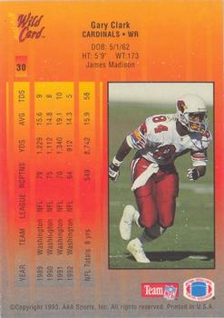 1993 Wild Card - Bomb Squad #30 Gary Clark Back