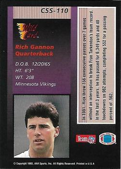 1993 Wild Card - Stat Smashers Gold #CSS-110 Rich Gannon Back