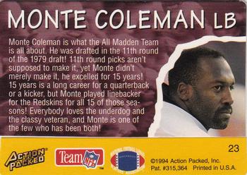 1994 Action Packed All-Madden #23 Monte Coleman Back