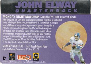 1994 Action Packed Monday Night Football #12 John Elway Back