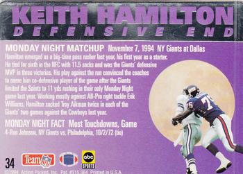 1994 Action Packed Monday Night Football #34 Keith Hamilton Back