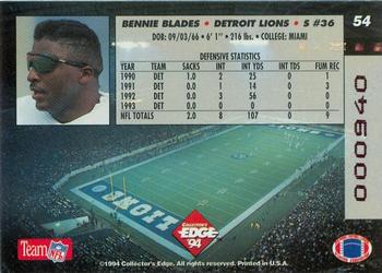1994 Collector's Edge - 1st Day Gold #54 Bennie Blades Back