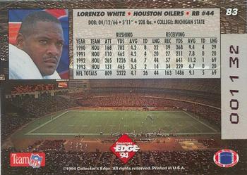 1994 Collector's Edge - 1st Day Gold #83 Lorenzo White Back