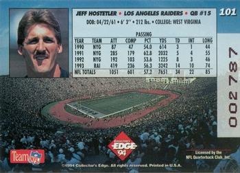 1994 Collector's Edge - 1st Day Gold #101 Jeff Hostetler Back