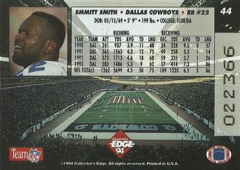1994 Collector's Edge - Boss Squad Silver #44 Emmitt Smith Back