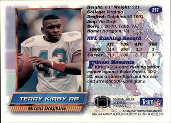 1994 Finest - Rookie Jumbos #217 Terry Kirby Back