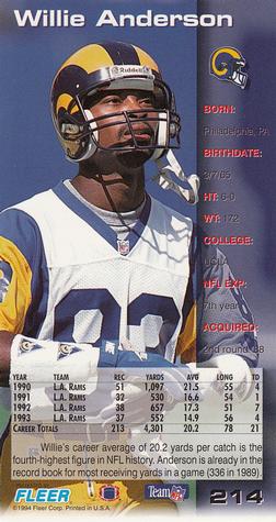 1994 GameDay #214 Willie Anderson Back
