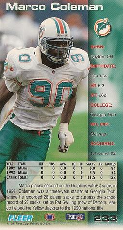 1994 GameDay #233 Marco Coleman Back