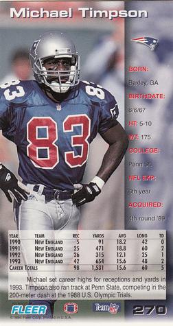 1994 GameDay #270 Michael Timpson Back