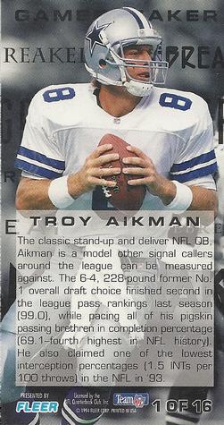 1994 GameDay - Gamebreakers #1 Troy Aikman Back