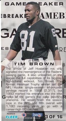 1994 GameDay - Gamebreakers #3 Tim Brown Back