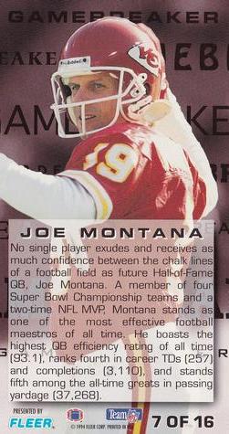 1994 GameDay - Gamebreakers #7 Joe Montana Back
