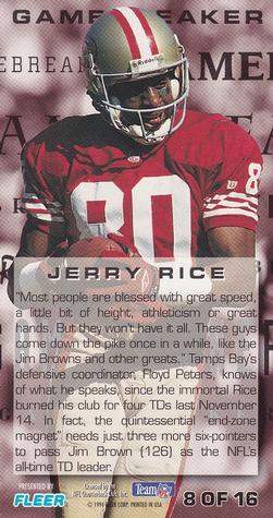 1994 GameDay - Gamebreakers #8 Jerry Rice Back