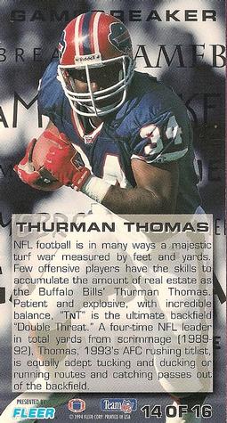 1994 GameDay - Gamebreakers #14 Thurman Thomas Back