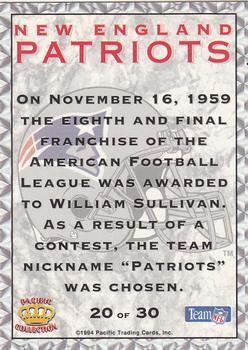 1994 Pacific Prisms - Team Helmets #20 New England Patriots Back