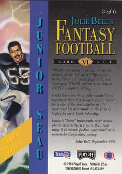 1994 Playoff - Julie Bell's Fantasy Football #3 Junior Seau Back
