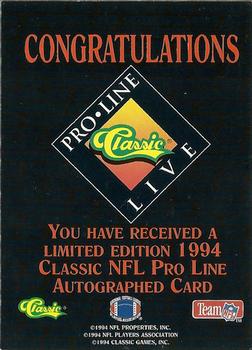 1994 Pro Line Live - Autographs #NNO Shante Carver Back