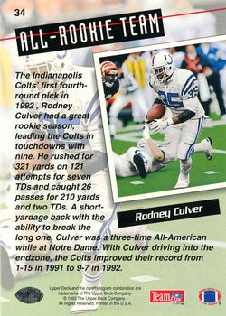 1993 Upper Deck #34 Rodney Culver Back