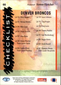 1993 Upper Deck #66 Broncos Checklist Back