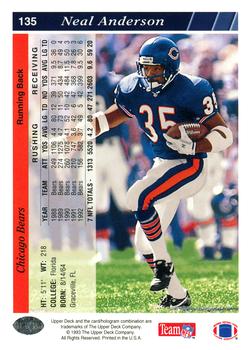 1993 Upper Deck #135 Neal Anderson Back