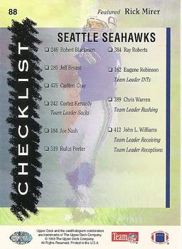 1993 Upper Deck #88 Seahawks Checklist Back