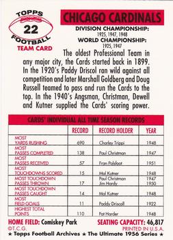 1994 Topps Archives 1956 #22 Chicago Cardinals Back