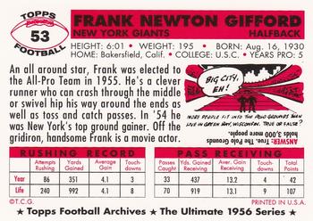 1994 Topps Archives 1956 #53 Frank Gifford Back