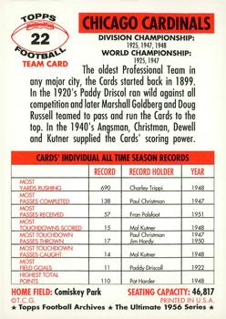 1994 Topps Archives 1956 - Gold #22 Chicago Cardinals Back
