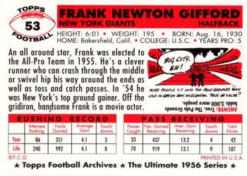 1994 Topps Archives 1956 - Gold #53 Frank Gifford Back