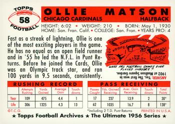 1994 Topps Archives 1956 - Gold #58 Ollie Matson Back