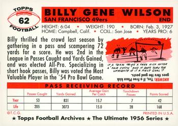 1994 Topps Archives 1956 - Gold #62 Billy Wilson Back