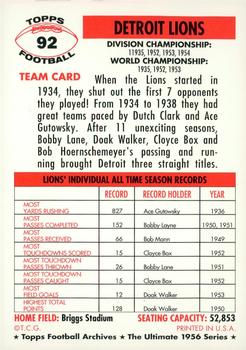 1994 Topps Archives 1956 - Gold #92 Detroit Lions Back