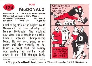 1994 Topps Archives 1957 #124 Tommy McDonald Back