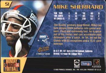 1995 Action Packed Monday Night Football #51 Mike Sherrard Back