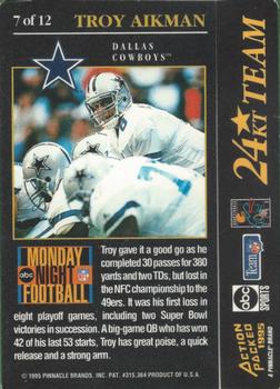 1995 Action Packed Monday Night Football - 24K Gold #7 Troy Aikman Back