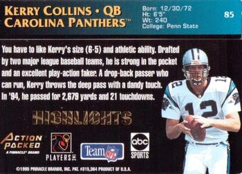 1995 Action Packed Monday Night Football - Highlights #85 Kerry Collins Back