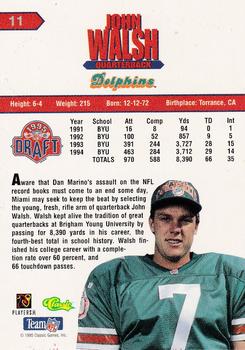 1995 Classic NFL Rookies - Draft Review #11 John Walsh Back