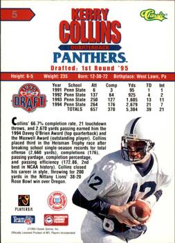 1995 Classic NFL Rookies - Printer's Proofs #5 Kerry Collins Back