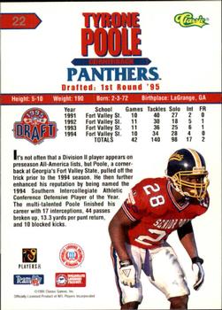 1995 Classic NFL Rookies - Printer's Proofs #22 Tyrone Poole Back
