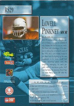 1995 Classic NFL Rookies - Rookie Spotlight #RS29 Lovell Pinkney Back